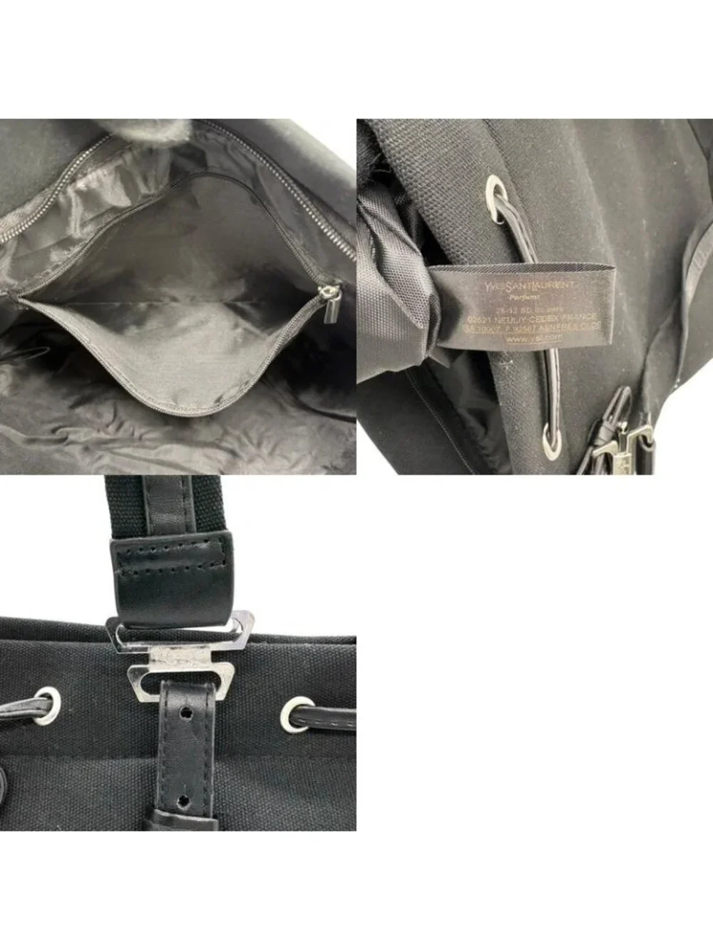 Saint Laurent Yves YSL Tote Shoulder Canvas Leather Black Gold Big Logo Classic - Picture 10 of 10